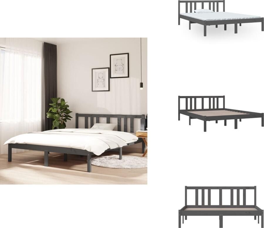VidaXL Houten Bedframe Grijs 195.5 x 145.5 x 69.5 cm Massief grenenhout Geschikt voor matras 140 x 190 cm Bed