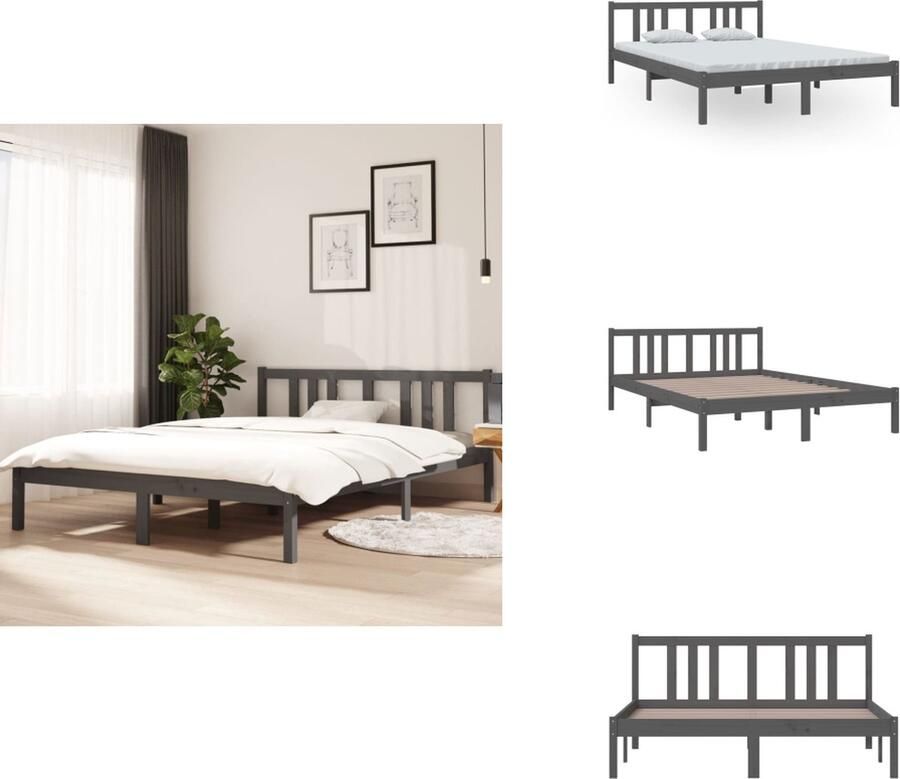 VidaXL Houten Bedframe Grijs 140 x 200 cm Massief Grenenhout Stabiel en Comfortabel Bed