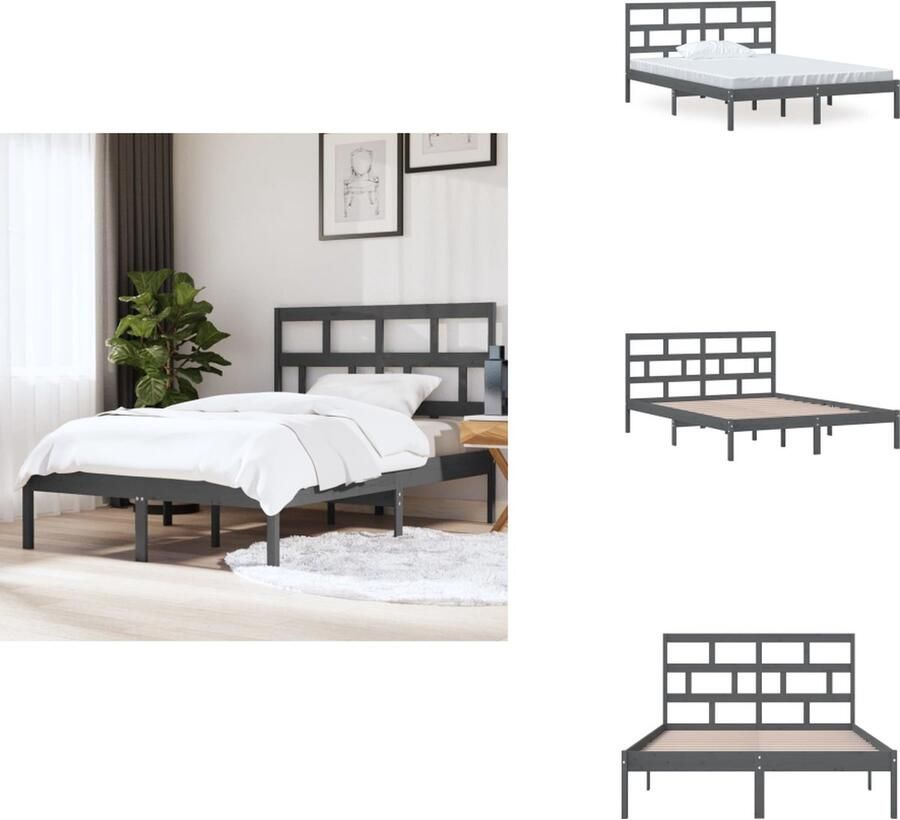 VidaXL Bedframe Bedframes Bed Bedbodem Bedframe massief hout grijs 150x200 cm 5FT King Size