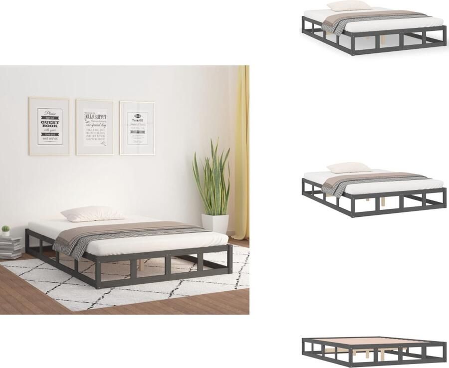 VidaXL Houten Bedframe Grijs 205.5 x 155.5 x 28 cm Massief Grenenhout Lattenbodem inclusief Bed