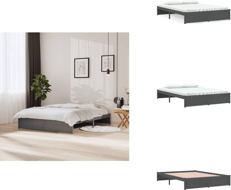 VidaXL Houten Bedframe Grijs 205.5 x 155.5 x 31 cm Massief grenenhout Stabiele lattenbodem Bed