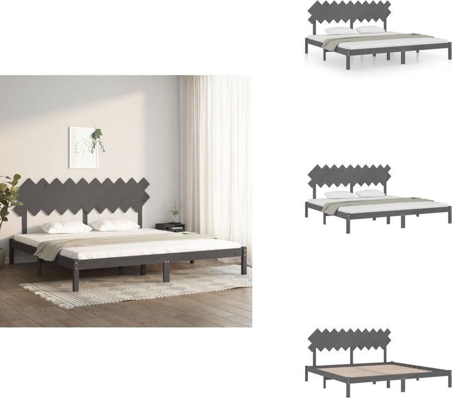 VidaXL Bedframe Grenenhout 205.5 x 205.5 x 69.5 cm Grijs Geschikt voor 200 x 200 cm matras Bed - Foto 4