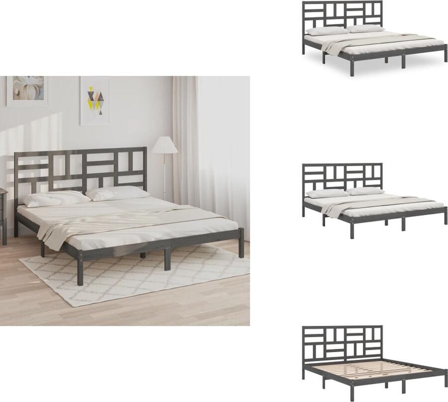 VidaXL Bedframe Grenenhout 205.5 x 205.5 x 69.5 cm Grijs Geschikt voor 200 x 200 cm matras Bed