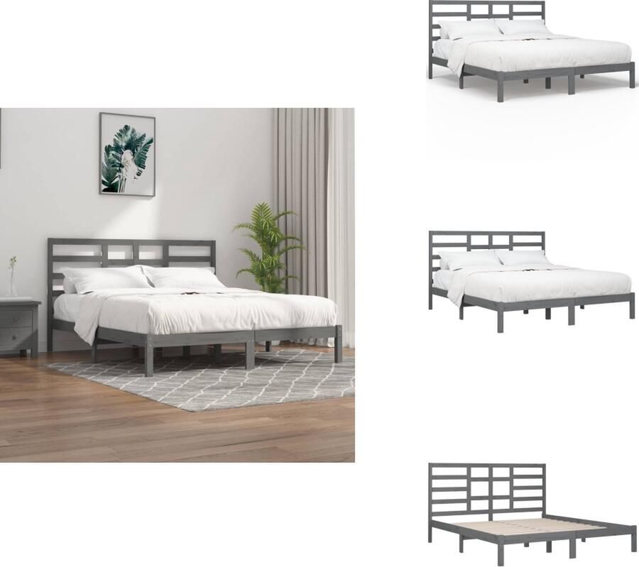 VidaXL Bedframe Grenenhout 205.5 x 205.5 x 69.5 cm Grijs Geschikt voor 200 x 200 cm matras Bed - Foto 2