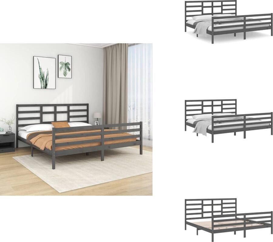VidaXL Bedframe Grenenhout 205.5 x 205.5 x 69.5 cm Grijs Geschikt voor 200 x 200 cm matras Bed - Foto 3