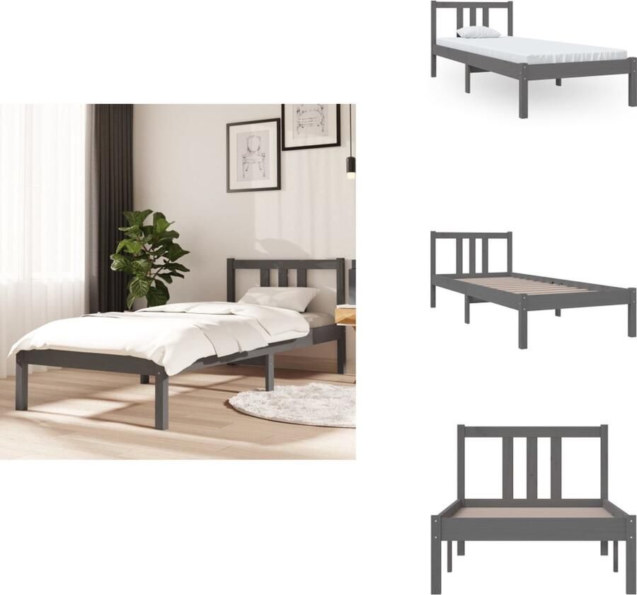 VidaXL Houten Bedframe Grijs Eenpersoons 75 x 190 cm Massief grenenhout Stabiel en comfortabel Bed
