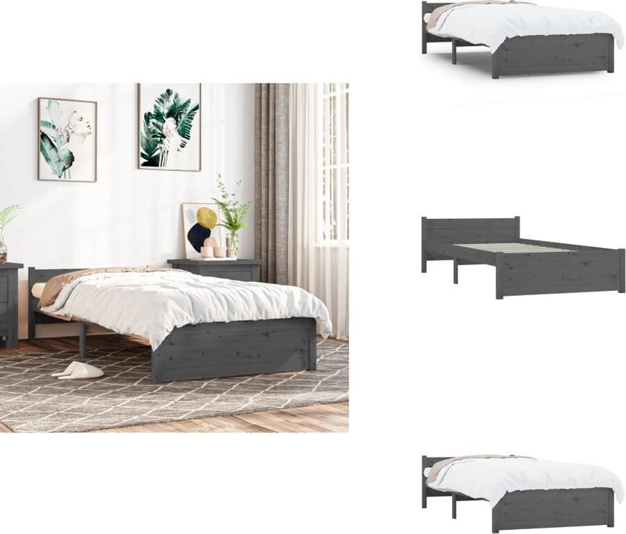 VidaXL Houten Bedframe Eenpersoons Grijs 195.5x80.5x51cm Hoogwaardig Massief Grenenhout Bed - Foto 2