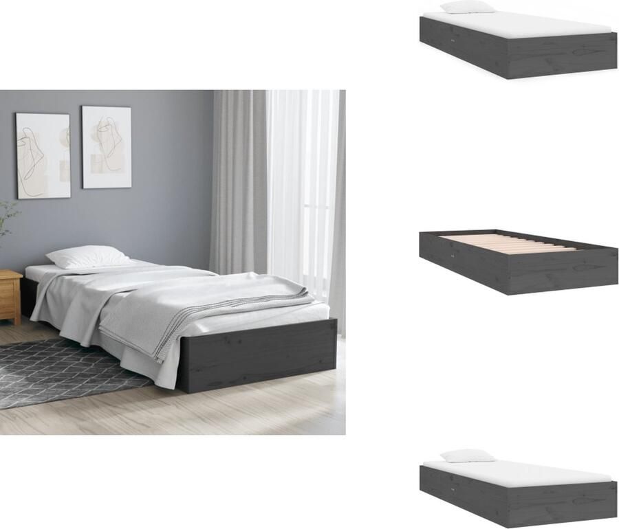 VidaXL Houten Bedframe Eenpersoons Grijs 195.5x80.5x51cm Hoogwaardig Massief Grenenhout Bed