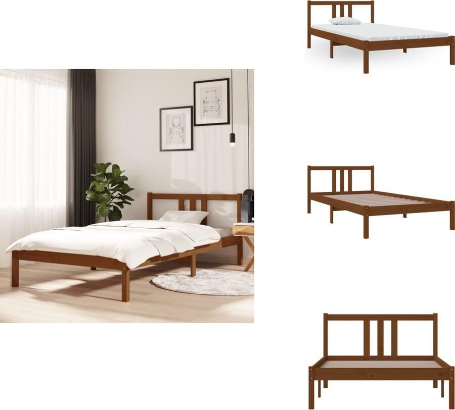 VidaXL Houten Bedframe Modern Eenpersoonsbed Afmeting- 205.5 x 103.5 x 69.5 cm Ken- Hoogwaardig massief grenenhout Bed - Foto 3