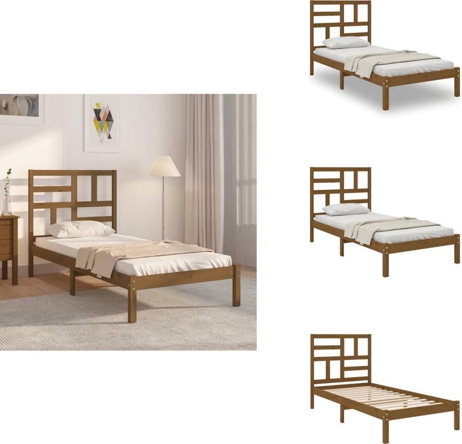VidaXL Bedframe Bedframes Bed Bedbodem Bedframe massief hout honingbruin 100x200 cm