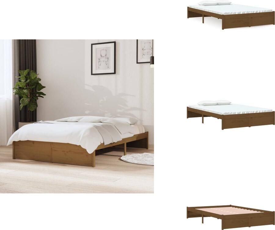 VidaXL Bedframe Bedframes Bed Bedbodem Bedframe massief hout honingbruin 120x190 cm 4FT Small Double