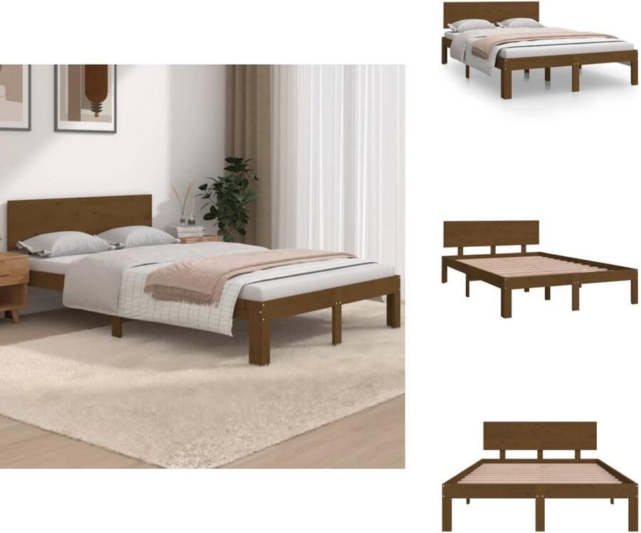VidaXL Bedframe Bedframes Bed Bedbodem Bedframe massief hout honingbruin 120x190 cm 4FT Small Double - Foto 3