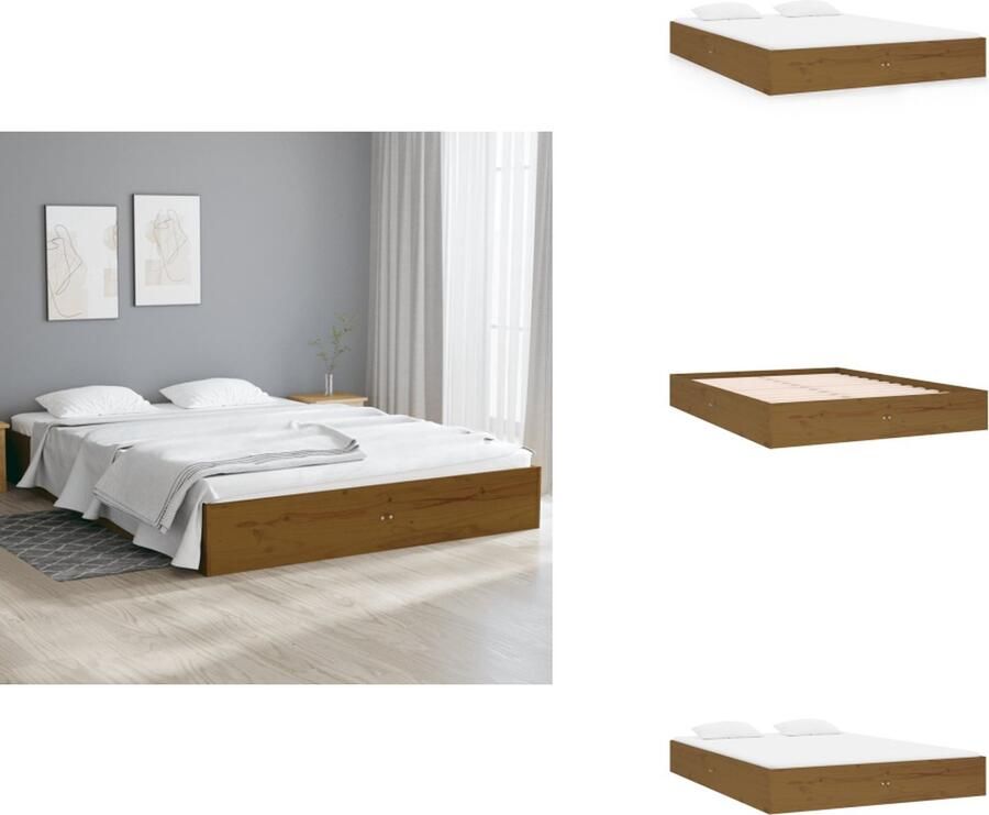 VidaXL Bedframe Bedframes Bed Bedbodem Bedframe massief hout honingbruin 120x190 cm 4FT Small Double