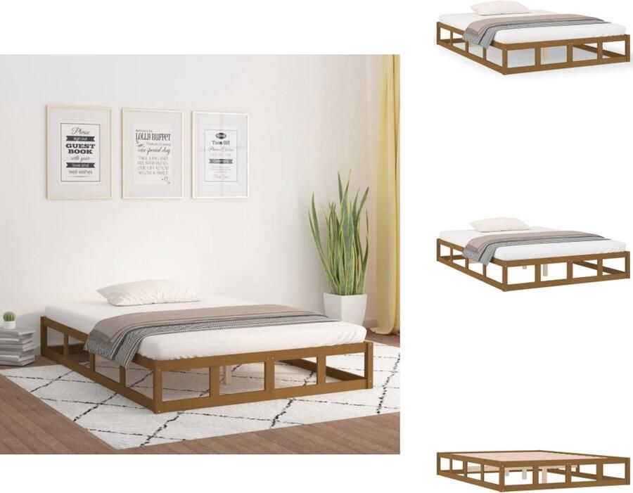 VidaXL Bedframe Bedframes Bed Bedbodem Bedframe massief hout honingbruin 120x190 cm 4FT Small Double - Foto 6