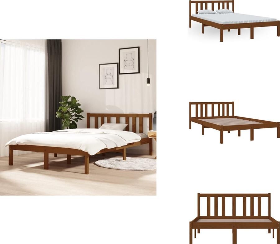 VidaXL Houten Bedframe 205.5 x 125.5 x 69.5 cm Honingbruin Massief grenenhout Multiplex lattenbodem Bed - Foto 3