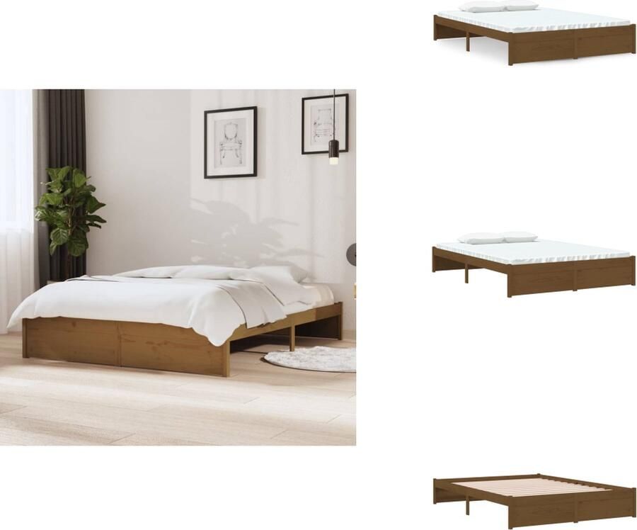 VidaXL Houten Bedframe Modern Bedroom Bedframe Afmeting- 195.5 x 145.5 x 69.5 cm Ken- Hoogwaardig massief grenenhout Kleur- Honingbruin Bed - Foto 2