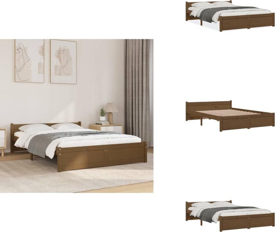 VidaXL Houten Bedframe 205.5 x 145.5 x 51 cm Honingbruin Massief grenenhout Montage vereist Bed