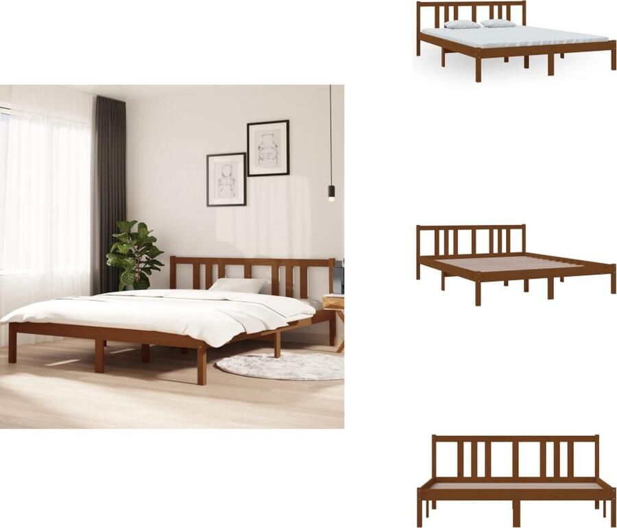 VidaXL Bedframe Bedframes Bed Bedbodem Bedframe massief hout honingbruin 150x200 cm 5FT King Size