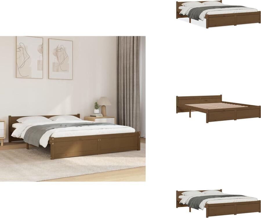 VidaXL Houten Bedframe King Size Massief Grenenhout 205.5 x 155.5 x 51 cm (LxBxH) Honingbruin Bed