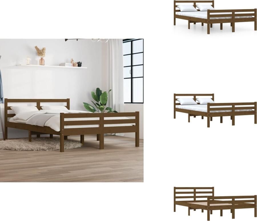 VidaXL Houten Bedframe 205.5 x 125.5 x 69.5 cm Honingbruin Massief grenenhout Multiplex lattenbodem Bed - Foto 4
