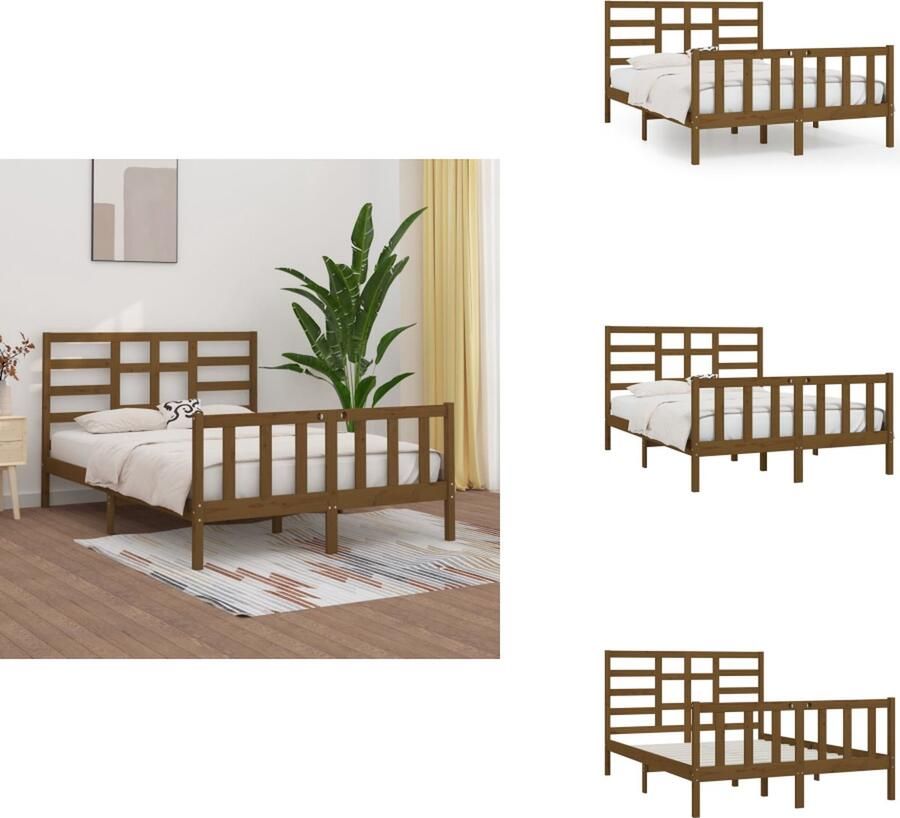VidaXL Bedframe Bedframes Bed Bedbodem Bedframe massief hout honingbruin 150x200 cm