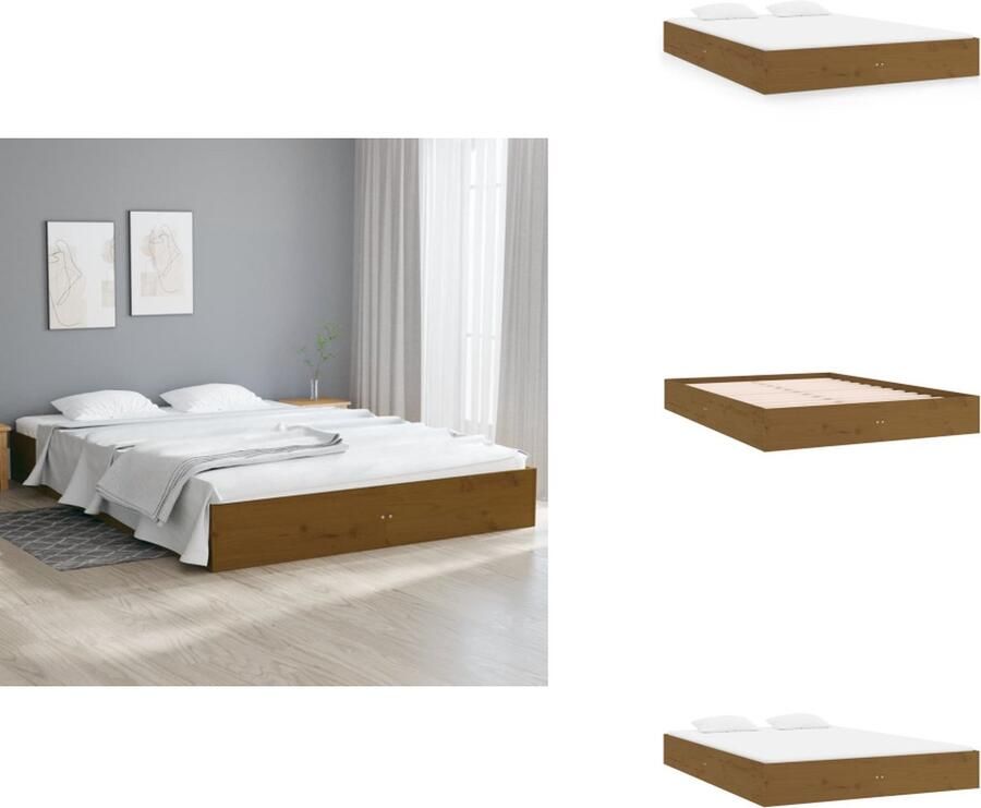 VidaXL Bedframe Bedframes Bed Bedbodem Bedframe massief hout honingbruin 150x200 cm 5FT King Size
