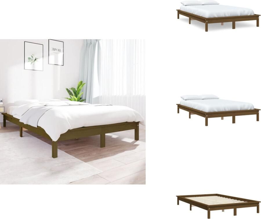 VidaXL Bedframe Bedframes Bed Bedbodem Bedframe massief hout honingbruin 180x200 cm