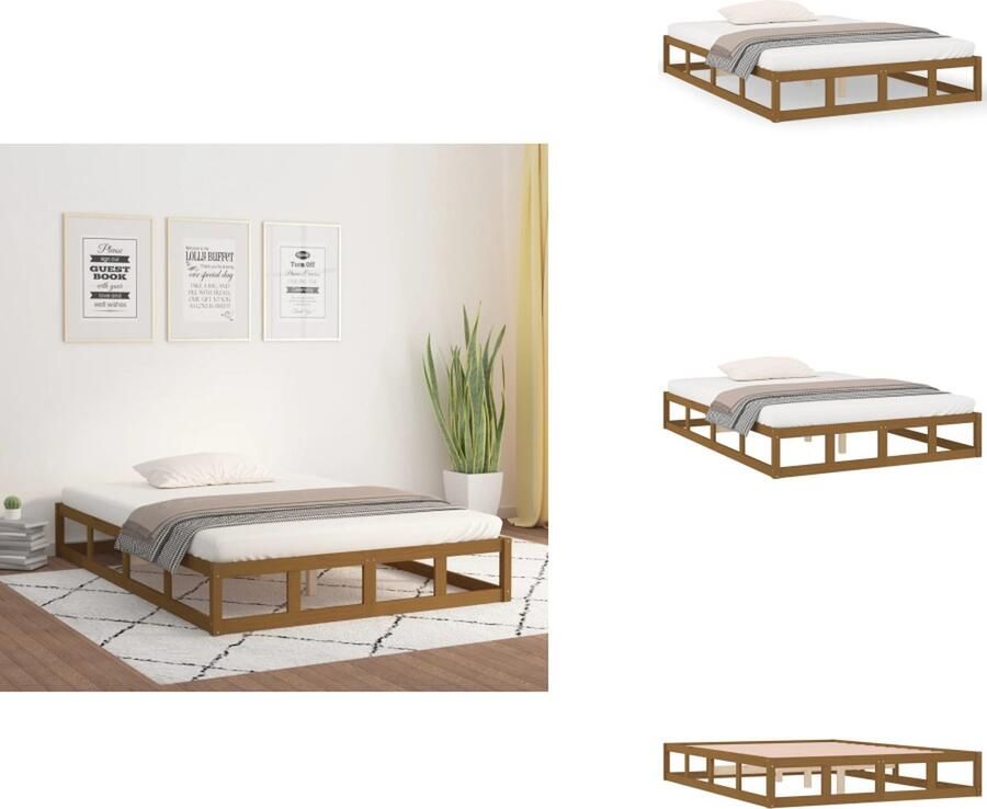 VidaXL Bedframe Bedframes Bed Bedbodem Bedframe massief hout honingbruin 200x200 cm