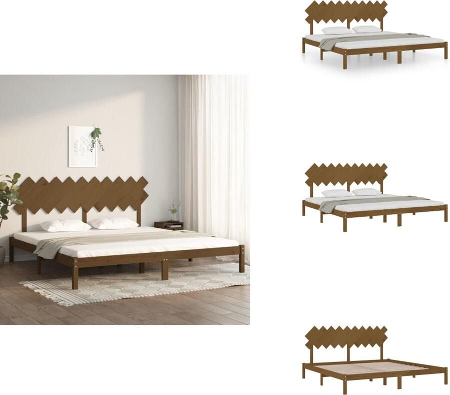 VidaXL Bedframe Houten Honingbruin 205.5 x 205.5 x 51 cm Massief Grenenhout Multiplex Lattenbodem Bed - Foto 3
