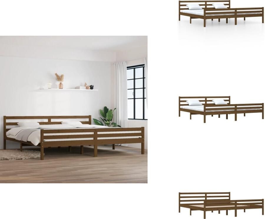 VidaXL Bedframe Houten Honingbruin 205.5 x 205.5 x 51 cm Massief Grenenhout Multiplex Lattenbodem Bed - Foto 6
