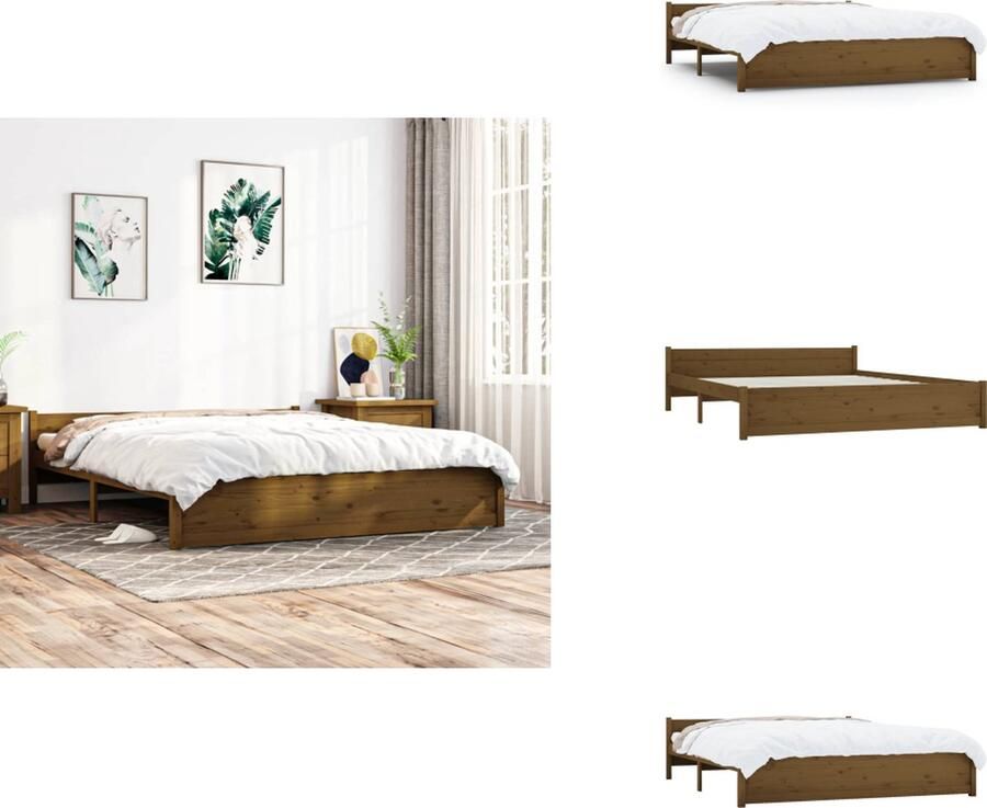 VidaXL Bedframe Houten Honingbruin 205.5 x 205.5 x 51 cm Massief Grenenhout Multiplex Lattenbodem Bed - Foto 8