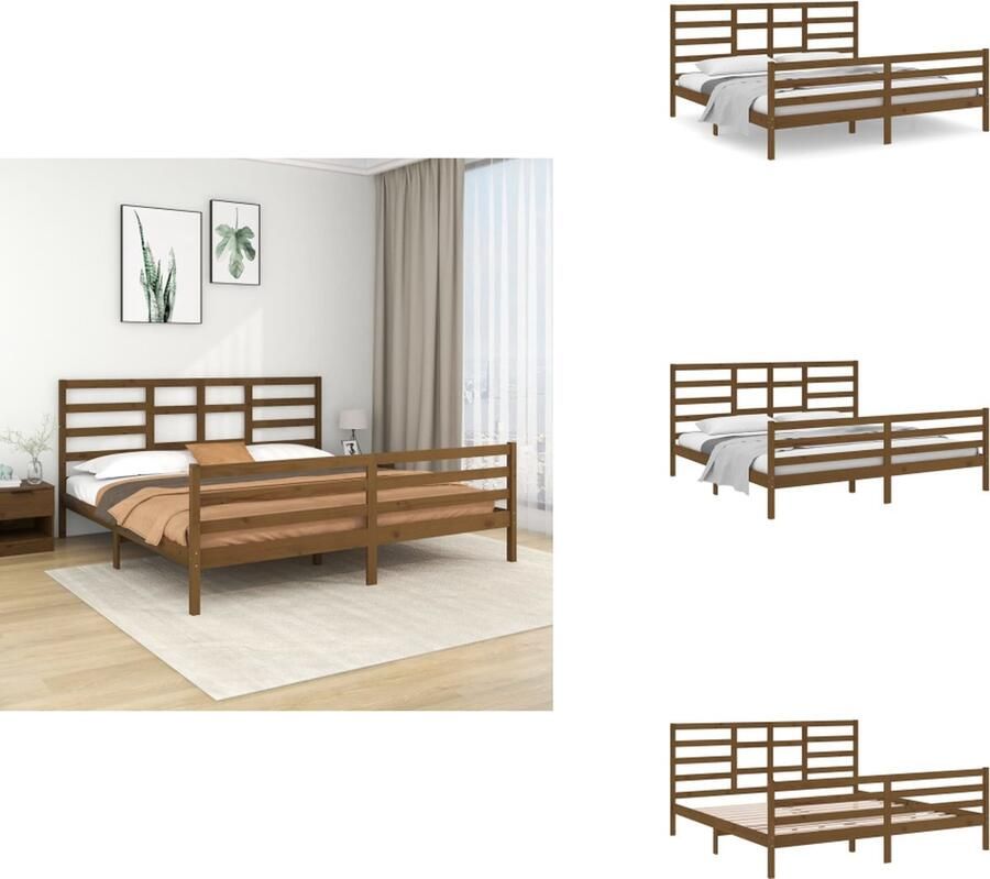 VidaXL Bedframe Houten Honingbruin 205.5 x 205.5 x 51 cm Massief Grenenhout Multiplex Lattenbodem Bed - Foto 2