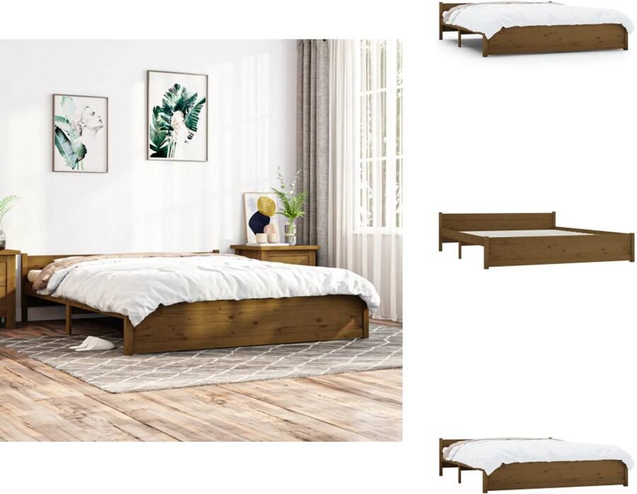 VidaXL Bedframe Houten Honingbruin 205.5 x 205.5 x 51 cm Massief Grenenhout Multiplex Lattenbodem Bed - Foto 11