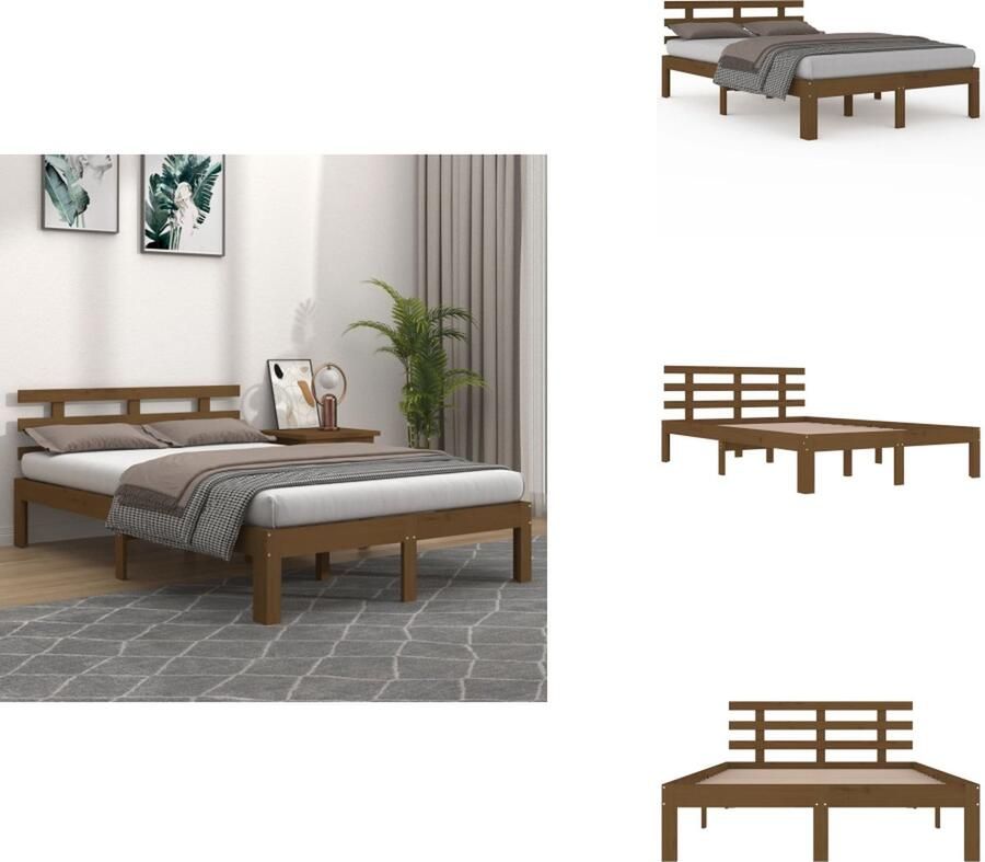 VidaXL Bedframe Houten Honingbruin 205.5 x 205.5 x 51 cm Massief Grenenhout Multiplex Lattenbodem Bed - Foto 4