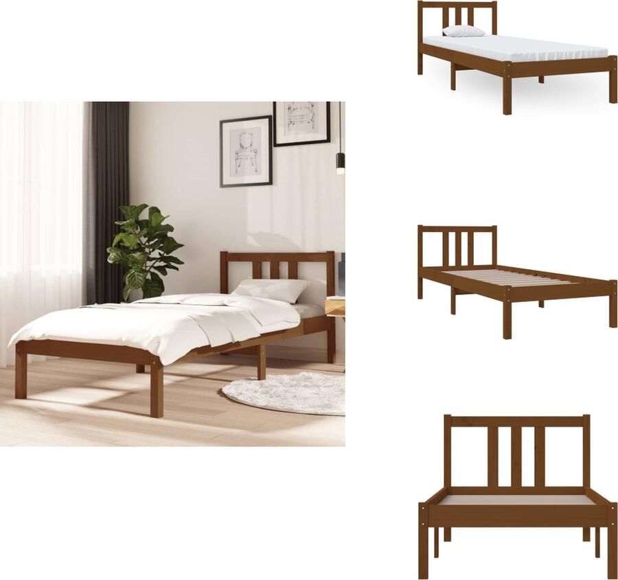 VidaXL Houten Bedframe Modern Eenpersoonsbed Afmeting- 195.5 x 80.5 x 69.5 cm Ken- Massief grenenhout Bed