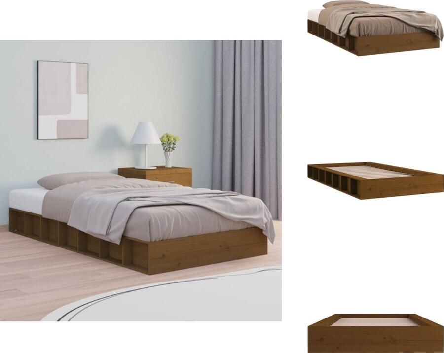 VidaXL Bedframe Grenen 192.5 x 93 x 21 cm Honingbruin Geschikt voor 75 x 190 cm Matras Montage vereist Bed - Foto 2