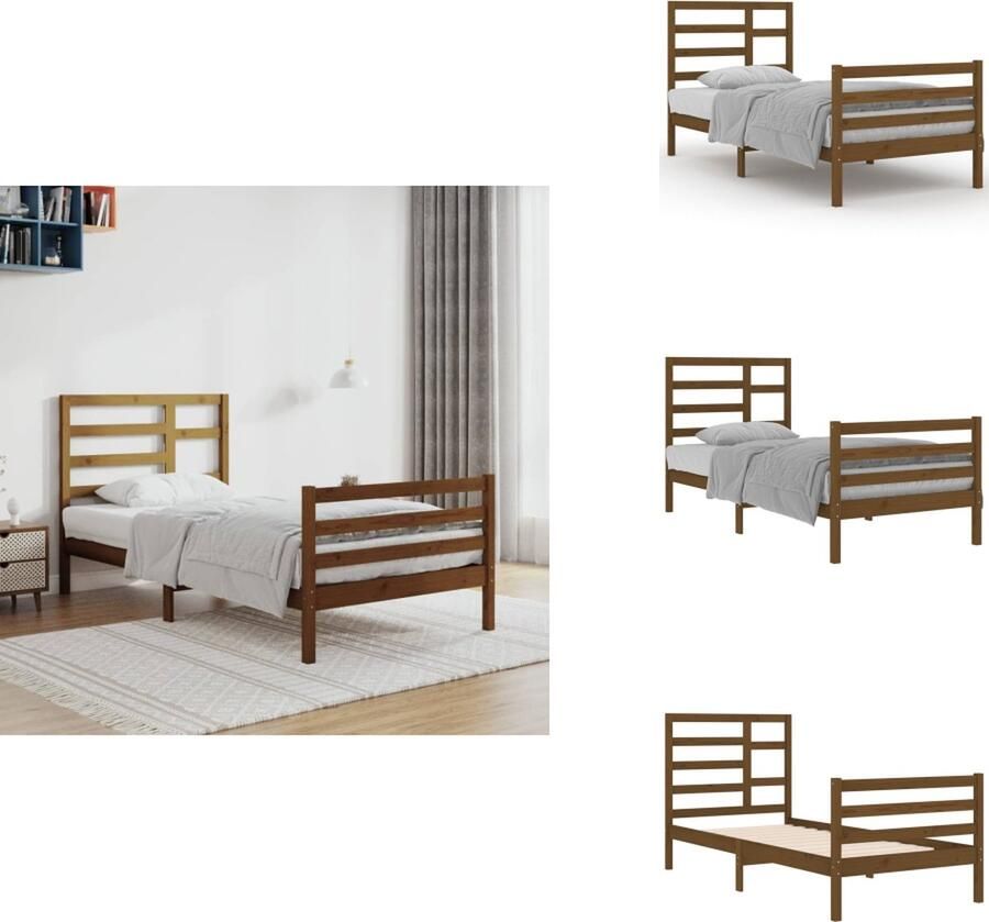 VidaXL Bedframe Bedframes Bed Bedbodem Bedframe massief hout honingbruin 90x200 cm - Foto 1