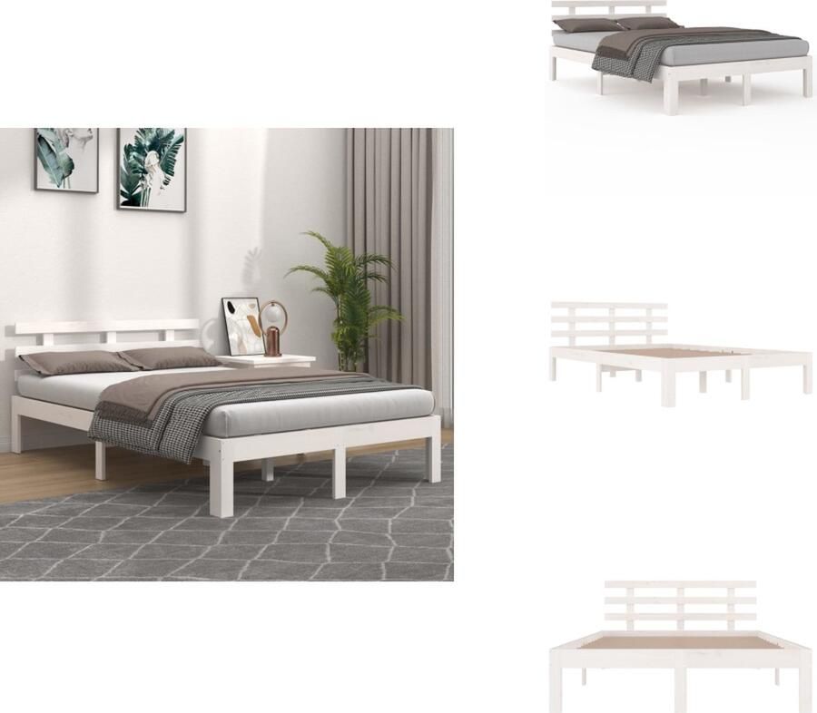 VidaXL Bedframe Bedframes Bed Bedbodem Bedframe massief hout wit 120x190 cm 4FT Small Double
