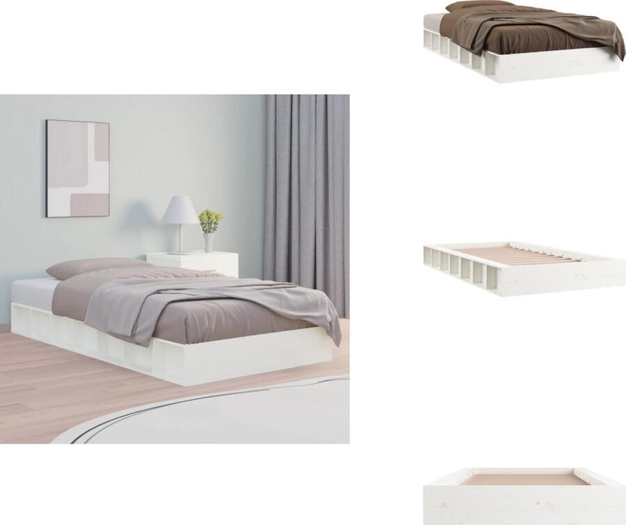 VidaXL Massief Grenenhouten Bedframe Wit 192.5 x 138 x 21 cm Geschikt voor 120 x 190 cm matras Montage vereist Bed