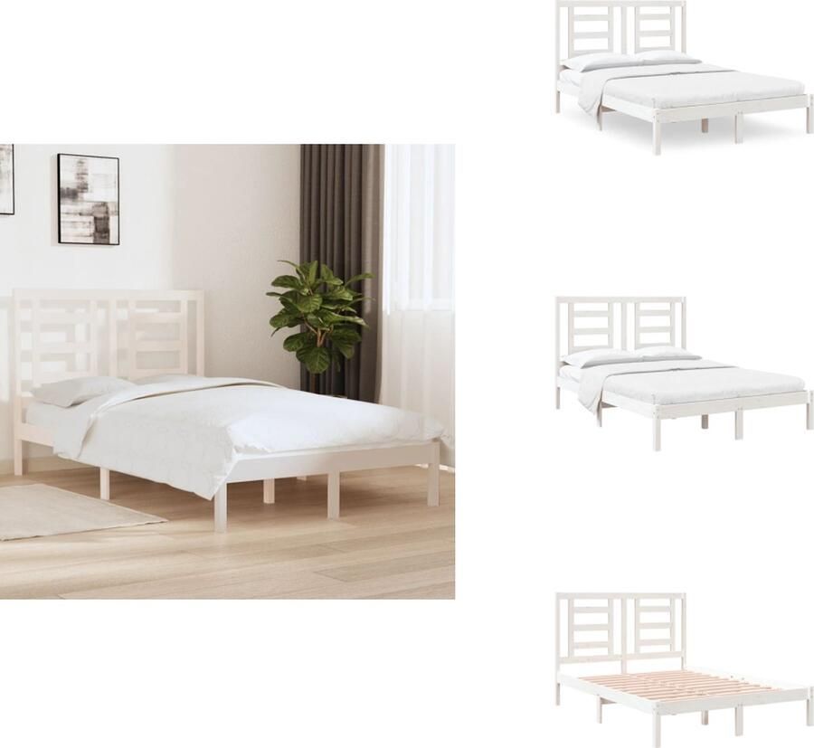 VidaXL Bedframe Bedframes Bed Bedbodem Bedframe massief hout wit 120x190 cm 4FT Small Double