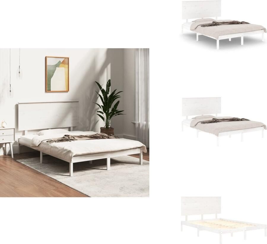 VidaXL Bedframe Bedframes Bed Bedbodem Bedframe massief hout wit 120x190 cm 4FT Small Double