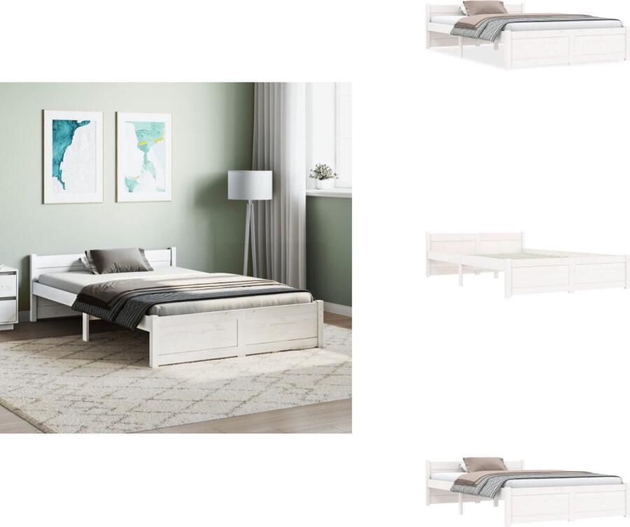 VidaXL Bedframe Bedframes Bed Bedbodem Bedframe massief hout wit 120x190 cm 4FT Small Double