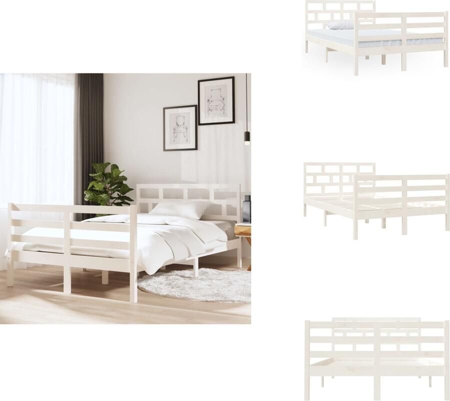VidaXL Bedframe Bedframes Bed Bedbodem Bedframe massief hout wit 120x190 cm 4FT Small Double