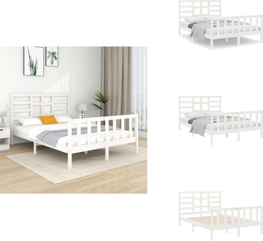 VidaXL Bedframe Bedframes Bed Bedbodem Bedframe massief hout wit 120x190 cm 4FT small double