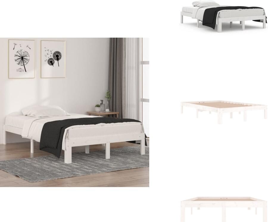 VidaXL Bedframe Bedframes Bed Bedbodem Bedframe massief hout wit 120x190 cm 4FT small double - Foto 6