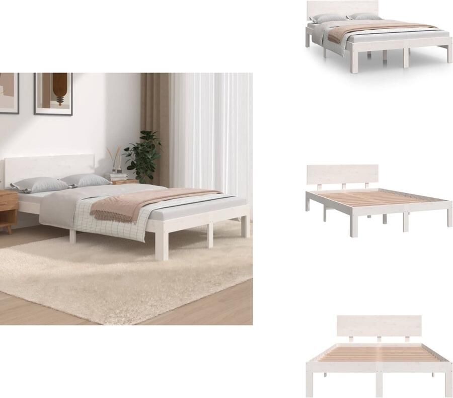 VidaXL Bedframe Bedframes Bed Bedbodem Bedframe massief hout wit 120x190 cm 4FT small double - Foto 2