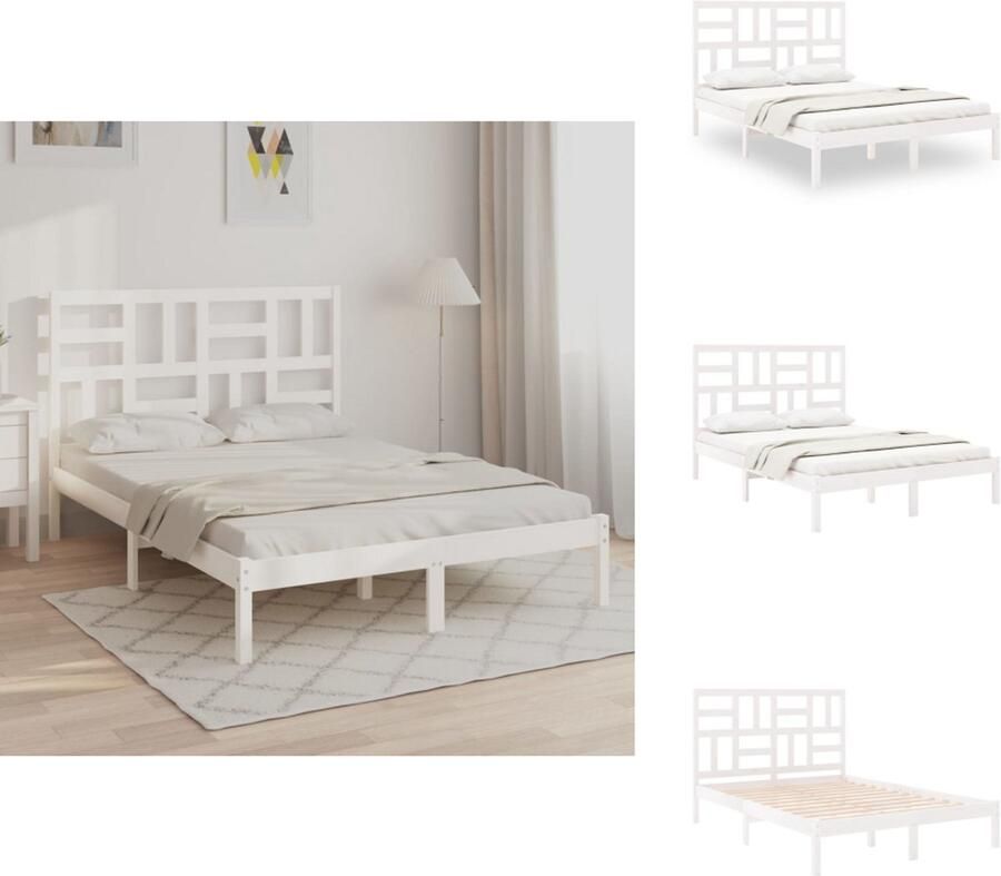 VidaXL Bedframe Bedframes Bed Bedbodem Bedframe massief hout wit 120x190 cm 4FT small double - Foto 3
