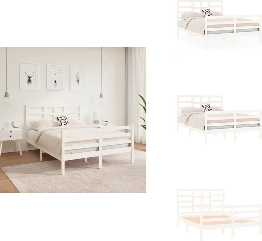 VidaXL Houten Bedframe 195.5 x 126 x 104 cm Stabiel en Decoratief Wit Geschikt voor matrasafmeting 120 x 190 cm Montage vereist Bed