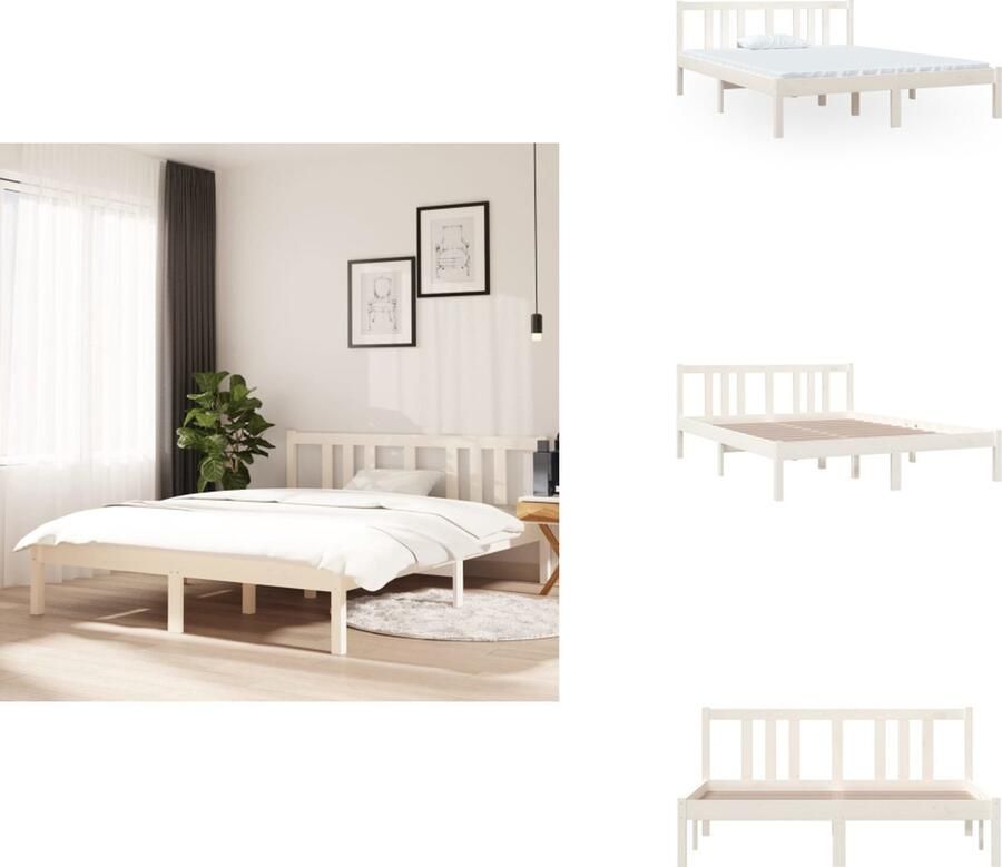 VidaXL Bedframe Bedframes Bed Bedbodem Bedframe massief hout wit 140x190 cm