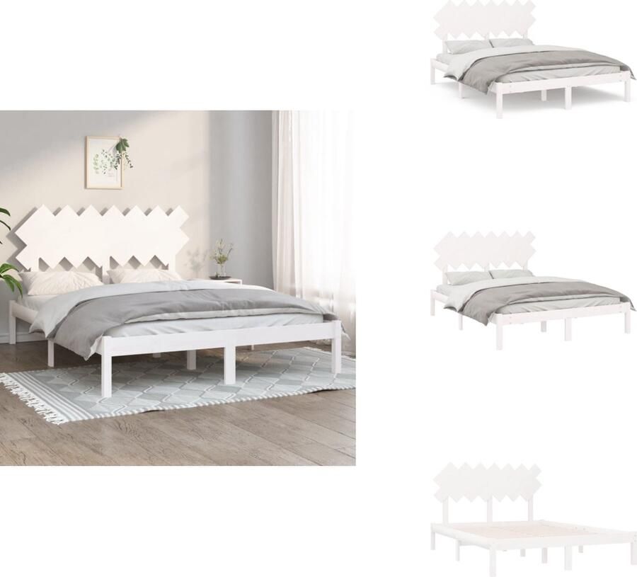 VidaXL Bedframe Bedframes Bed Bedbodem Bedframe massief hout wit 140x190 cm